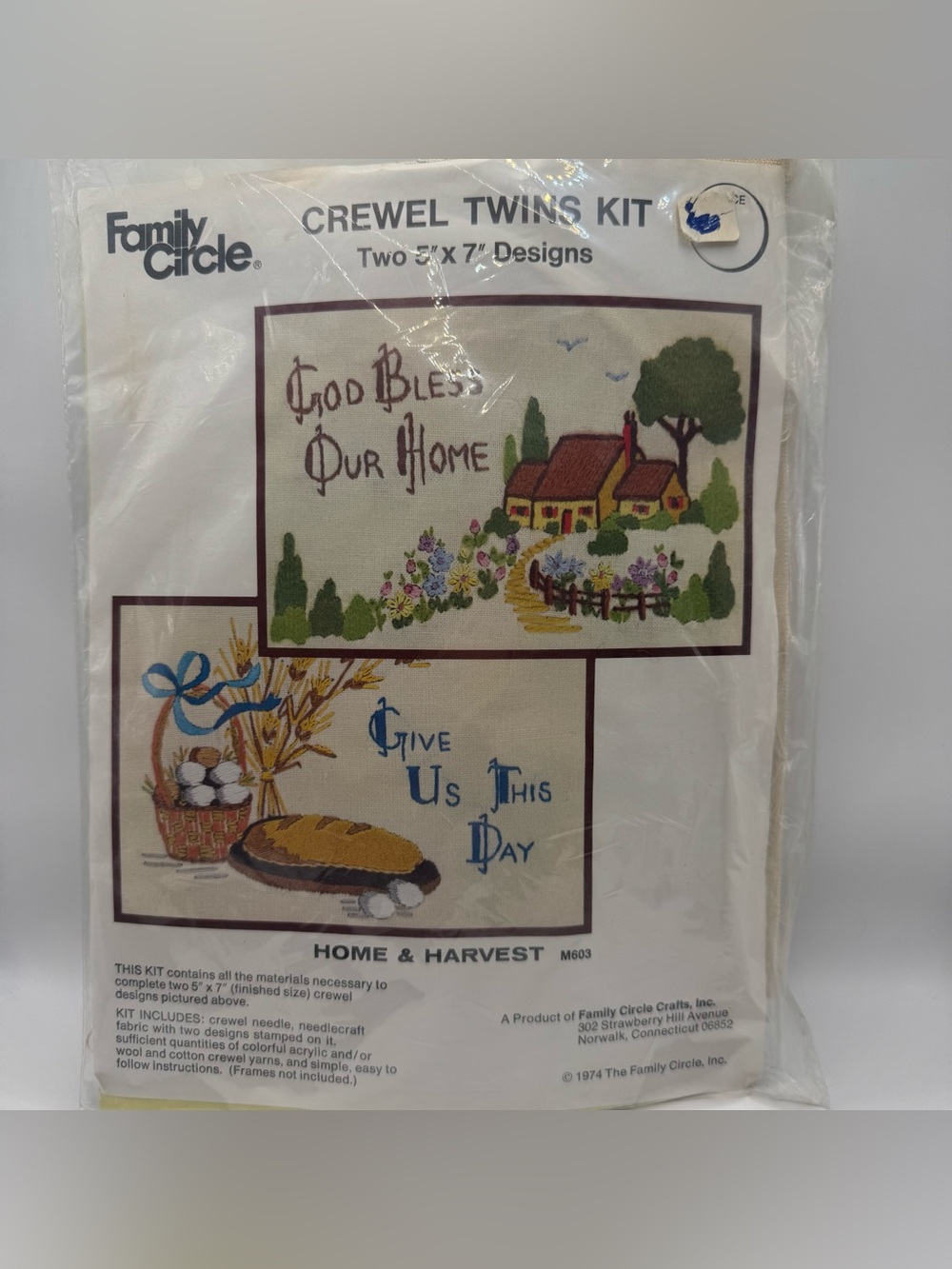 VTG Family Circle Crewel Twins Kit Two 5x7 Designs NOS Craft Cottagecore DIY